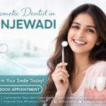 Smiling woman holding dental mirror for cosmetic dentist in Hinjewadi smile makeover treatment