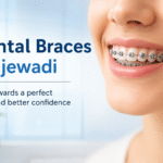 Close-up of a smiling person with dental braces showing aligned teeth in Hinjewadi