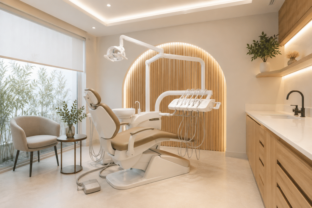Modern aesthetic dental clinic interior in Hinjewadi with advanced dental chair and calming design