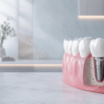 D dental implant model showing a titanium implant integrated into the jawbone, representing a permanent solution for missing teeth in Hinjewadi.