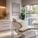 Modern aesthetic dental clinic interior in Hinjewadi with a clean treatment chair, advanced dental equipment, warm natural lighting, and a comfortable patient-friendly environment.